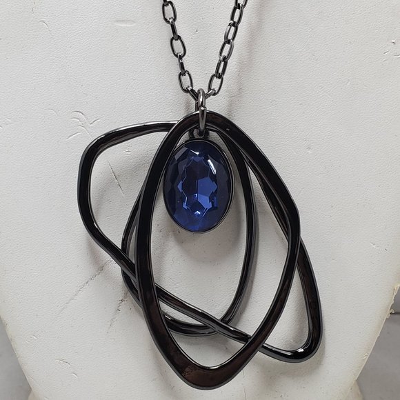Bay studio blue opal stone necklace on silver chain - Picture 1 of 8